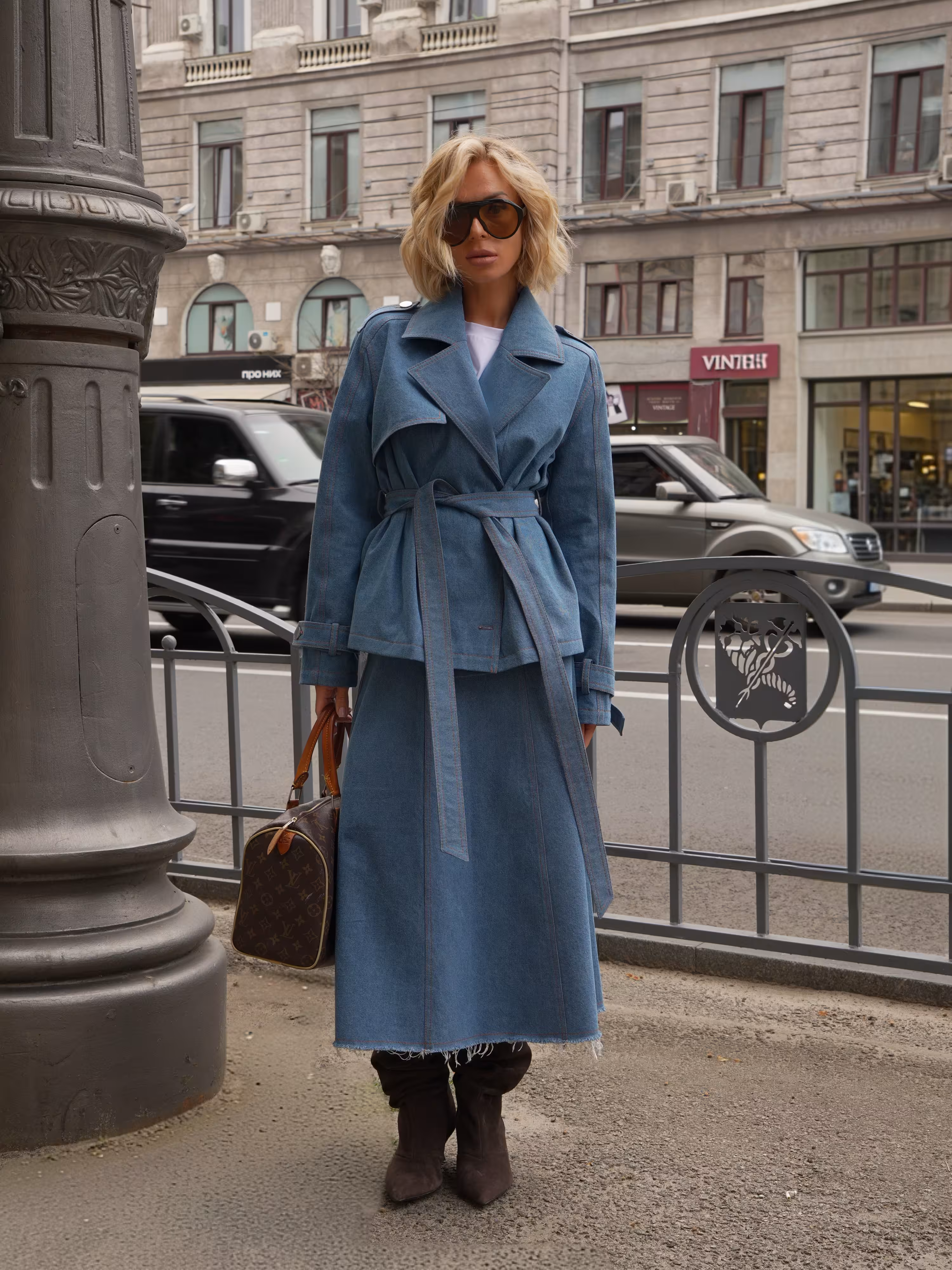 Jeans Trench Maxi Skirt Suit 1