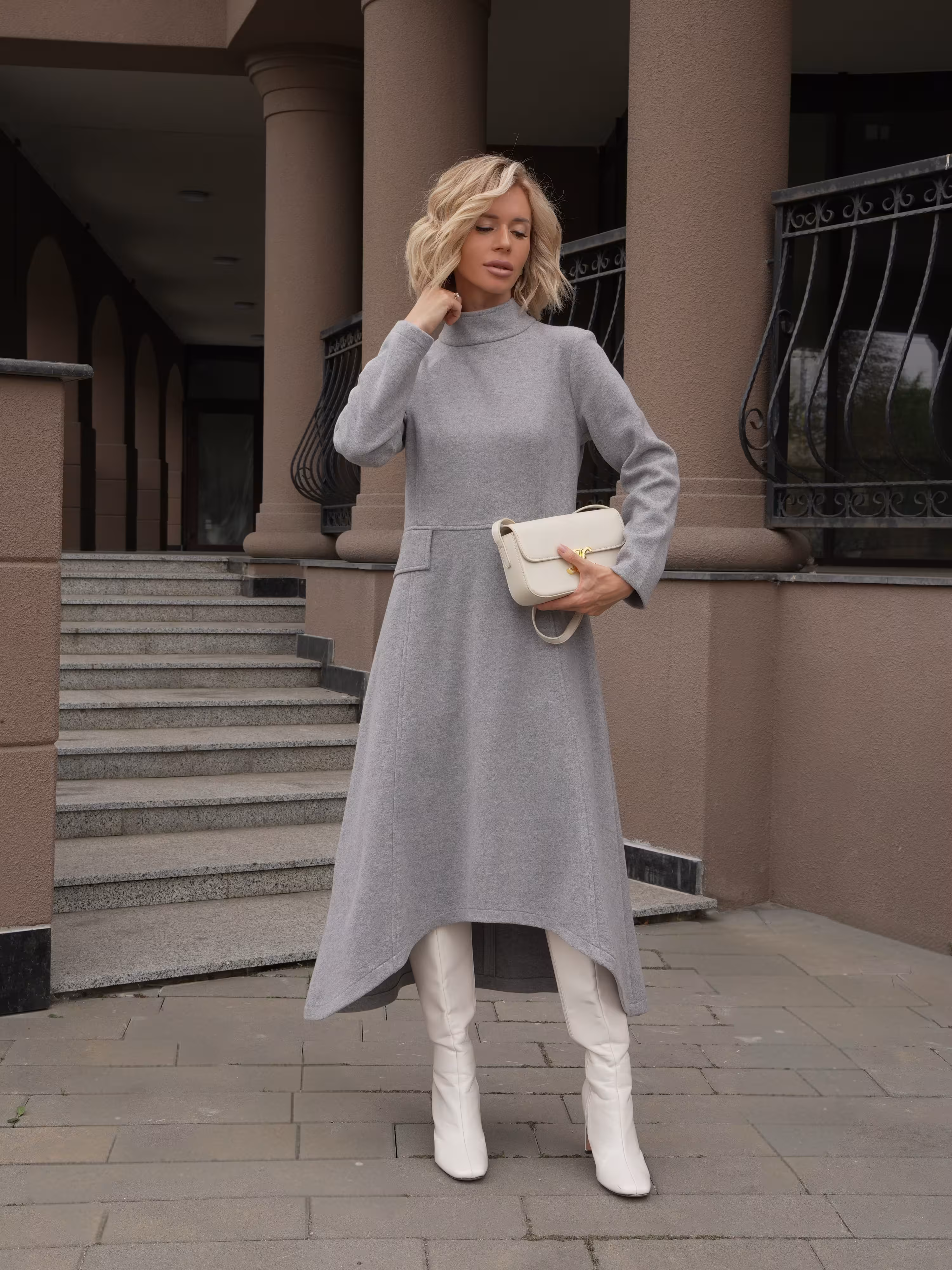Cozy Asymmetric Wool Dress 1